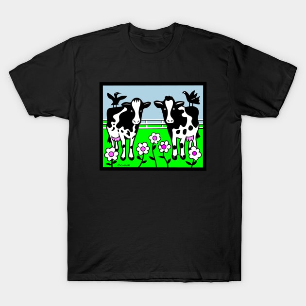 Happy Cows in Flowered Pasture T-Shirt by Designs by Connie